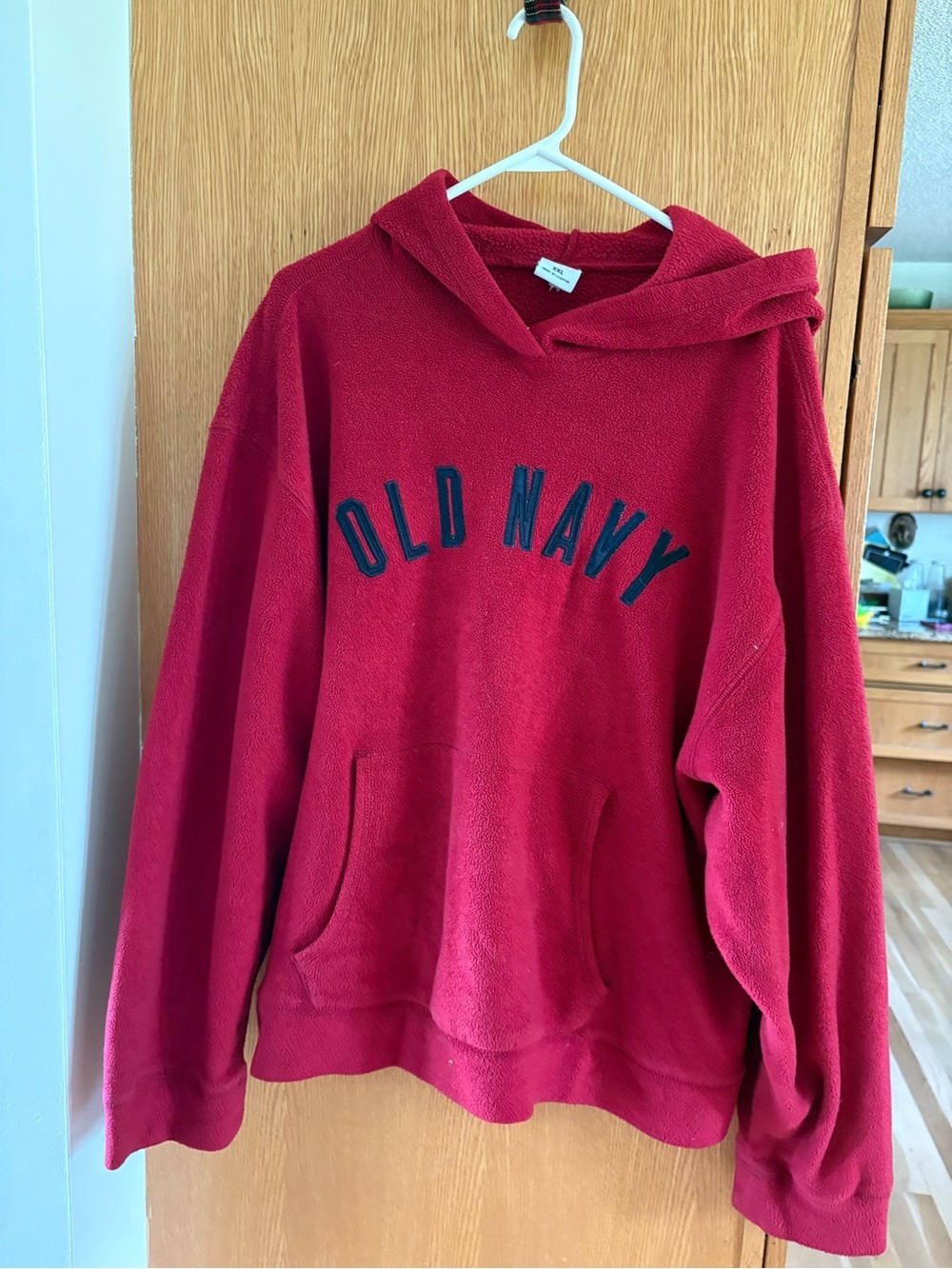 Old Navy Y2K Vintage Red Hooded Fleece Pullover with Navy Logo
